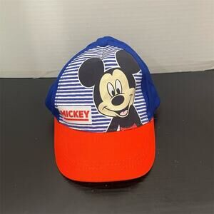 Disney Mickey Mouse Boys Blue Striped Baseball Trucker Hat Adjustable